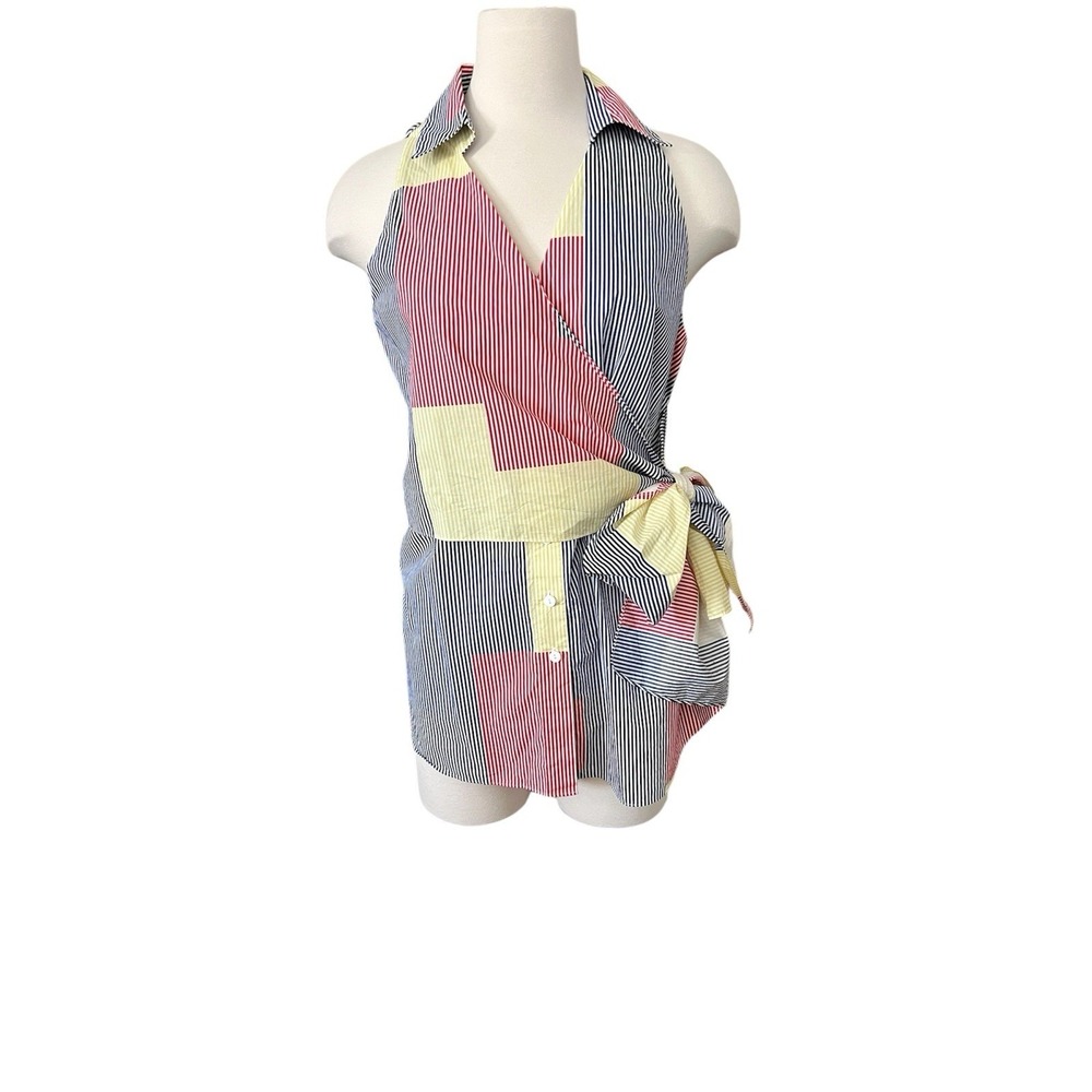 Worth New York Rainbow Asymmetric Top Button Up Wrap Size 14 Patchwork Festival